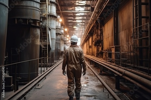 Engineer worker wearing hard hat in industrial factory (Ai generated)