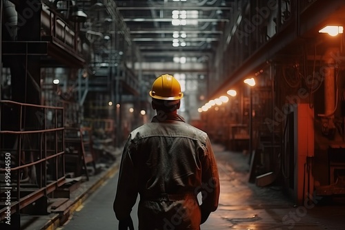 Engineer worker wearing hard hat in industrial factory (Ai generated)