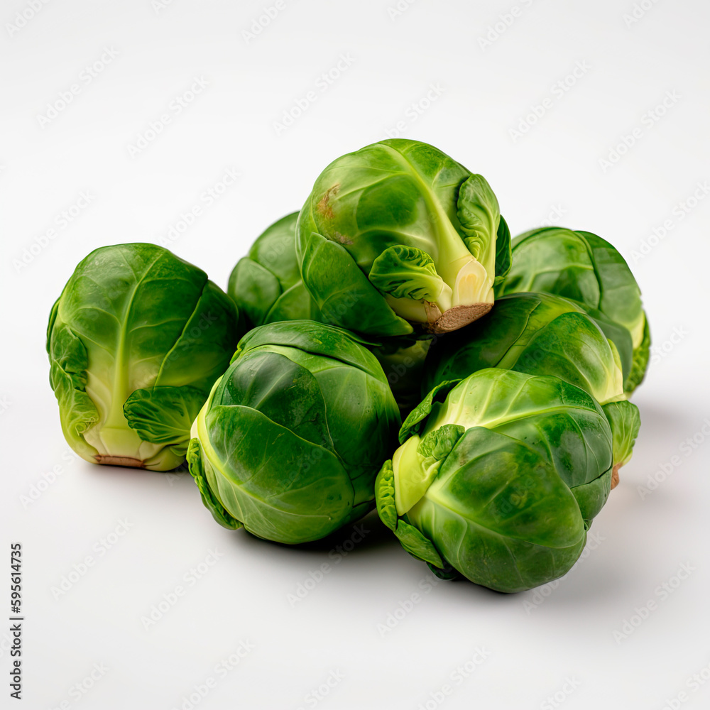 Fototapeta premium Brussels sprouts on white background. Generative AI.