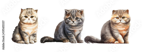 Cute portrait of cat watercolor isolated on white background. Kitty cartoon watercolor graphic vector illustration