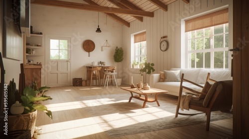 Cottagecore interior design room with beautiful lightning generative ai © Hixel