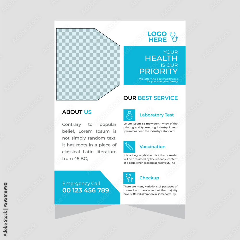 Clean And Modern Medical care Flyer Design. 