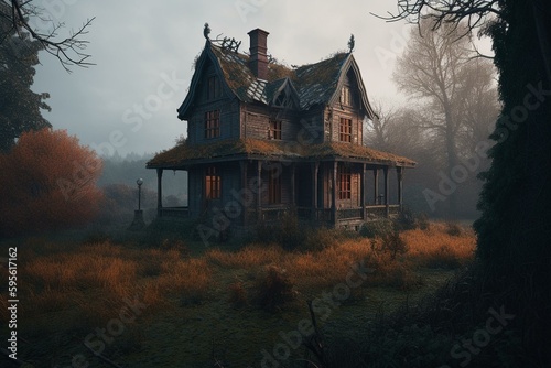 3D rendered spooky house. Generative AI