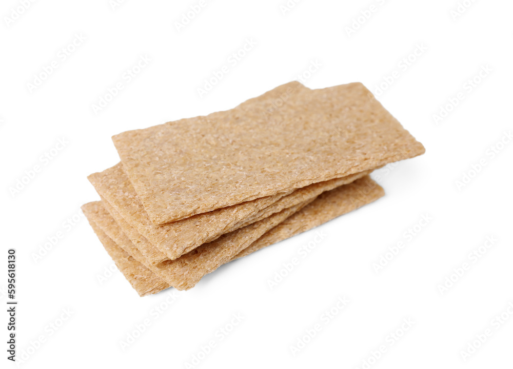 Stack of fresh crunchy rye crispbreads on white background, closeup Stack of fresh crunchy rye crispbreads on white background, closeup
