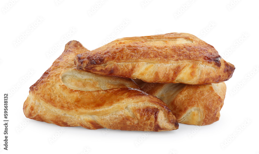 Fresh tasty puff pastry on white background