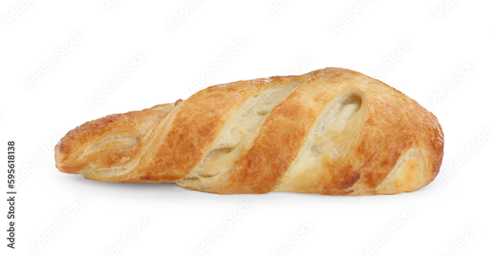 Fresh tasty puff pastry on white background