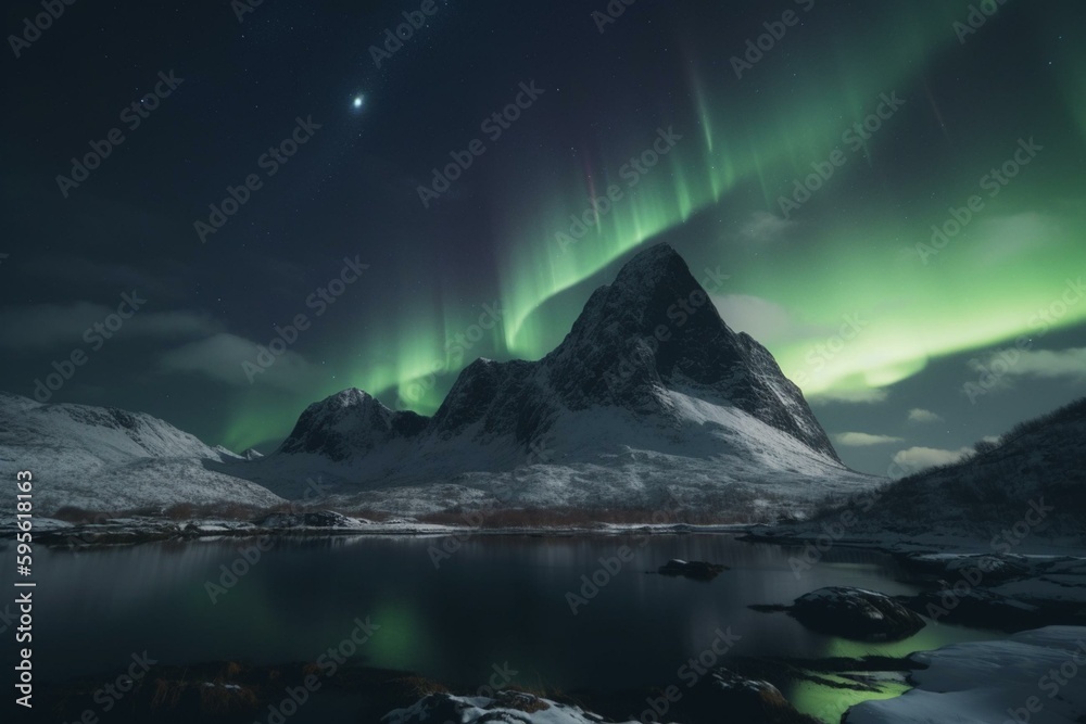 Northern Lights over snowy isles. Generative AI