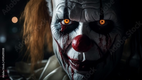 Killer clown portrait , realistic , generative ai 
