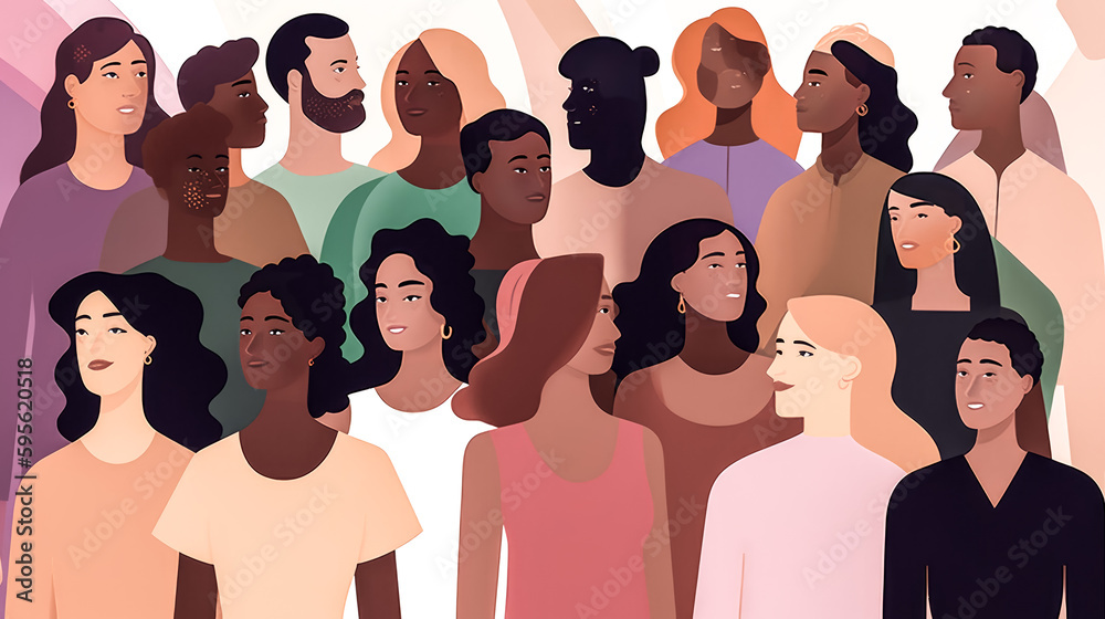 An AI-generated illustration was featured on a poster to promote diversity and equality. - Generative AI. An AI-generated illustration was featured on a poster to promote diversity and equality. - Generative AI.