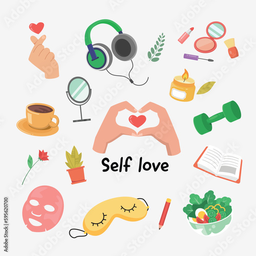 set of self-care, self-love, relaxing elements.