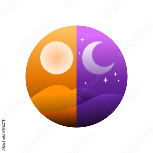 Night and day vector illustration on circle