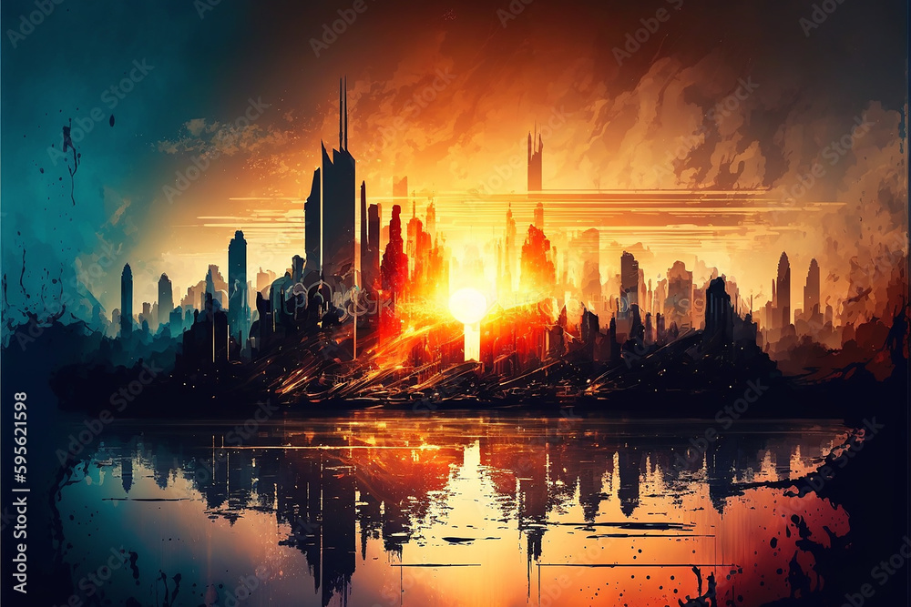 Obraz premium Artistic painting of sky scrapers Abstract style 