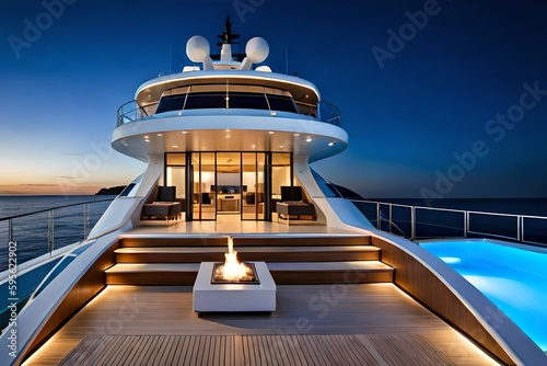 The Superyacht's Radiant Evening Glow. Illustrations of Superyacht's at night.