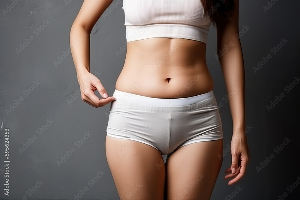 Slim shape of sport woman wearing white, slim body and abs in studio light Slim shape of sport woman wearing white, slim body and abs in studio light