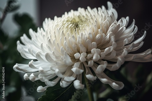 Close-up of a white chrysanthemum. Generative AI