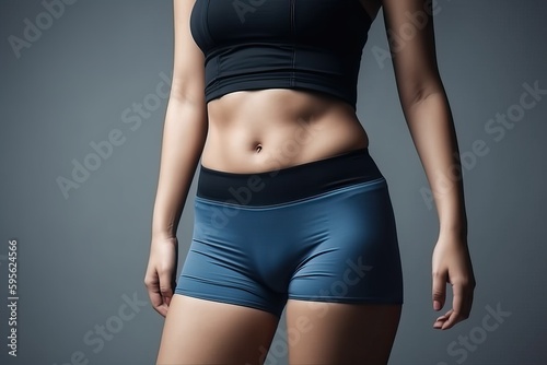 Fitness Woman Flexing Muscles: Beautiful Body in Action - A close-up shot of a fitness woman flexing her muscles while wearing workout clothes, showcasing her toned body. (Ai generated)