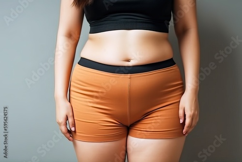 Fitness chubby Woman: A close-up shot of a fitness woman wearing workout clothes. (Ai generated) © thesweetsheep