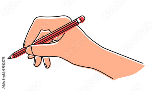 hand holding red pencil writing on white clip art preview
