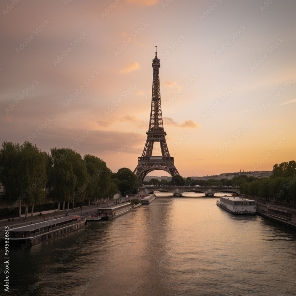 Naklejka premium eiffel tower at sunset