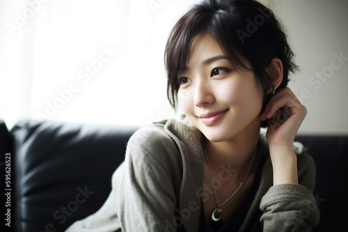 Asian female model in her 20s, sitting pose