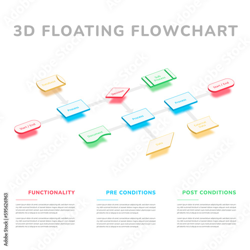Modern 3D Floatchart with floating light emitting elements