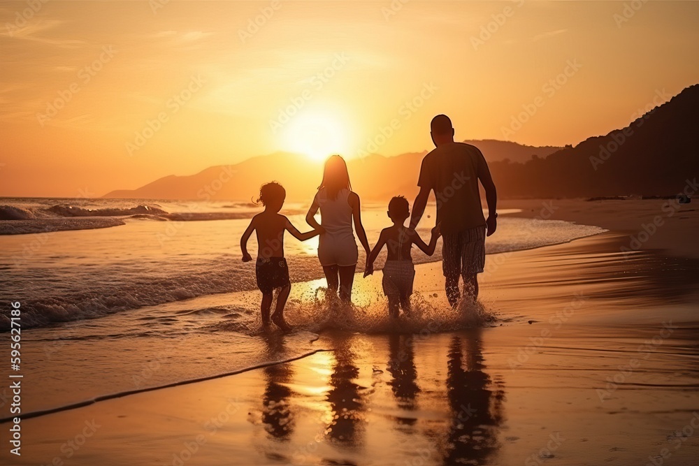Fototapeta premium Beach Holiday: A Family's Summer Adventure (Ai generated)