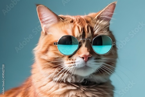 Ginger cat wearing sunglasses isolated, Funny pet (Ai generated)