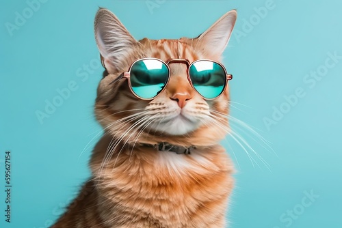 Ginger cat wearing sunglasses isolated, Funny pet (Ai generated)