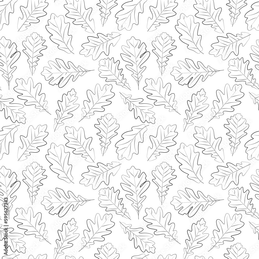 A set of oak leaves and acorns seamless pattern, 1000x1000, Vector graphics.