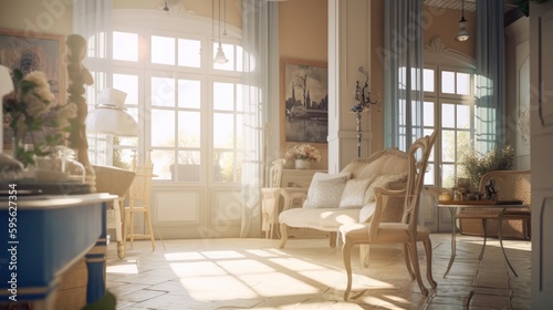 French country interior design room with beautiful lightning generative ai © Hixel