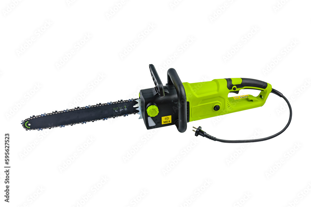 New electric chain saw isolated on a white background