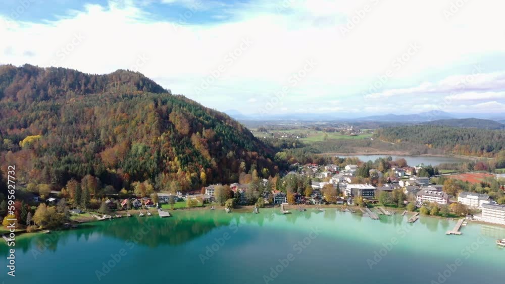 Lake Klopein (Klopeiner See) and Kleinsee in Carinthia. Aerial view to the famous touristic destination in the South of Austria. Lake Klopein (Klopeiner See) and Kleinsee in Carinthia. Aerial view to the famous touristic destination in the South of Austria.