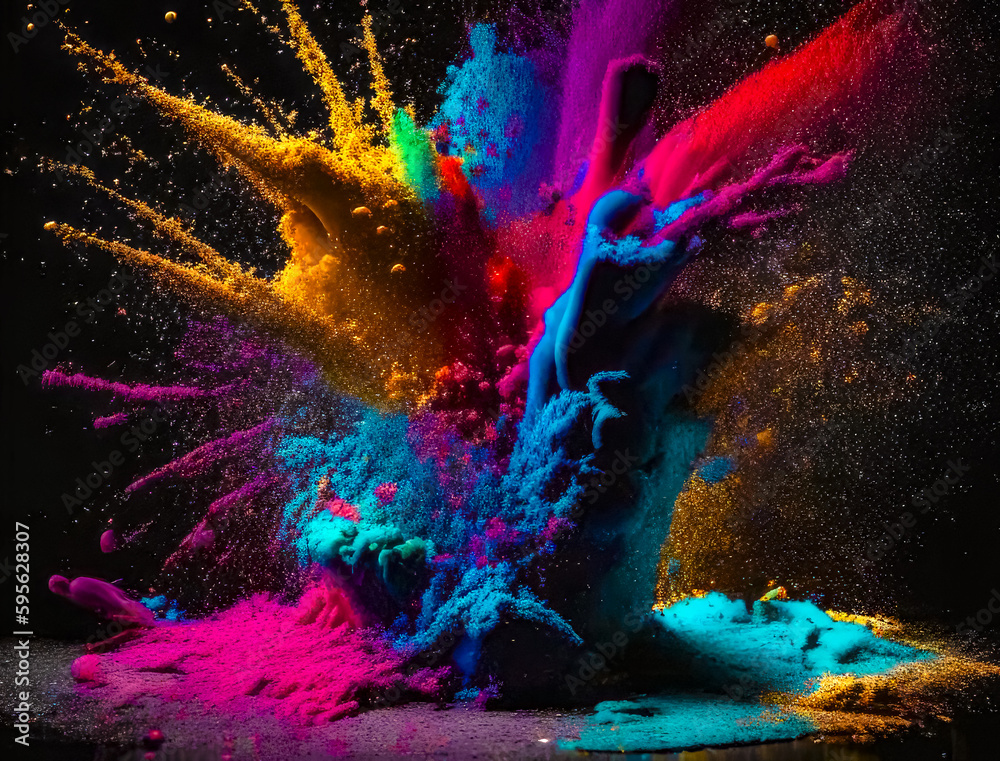 Colorful abstract holi powder background on dark background