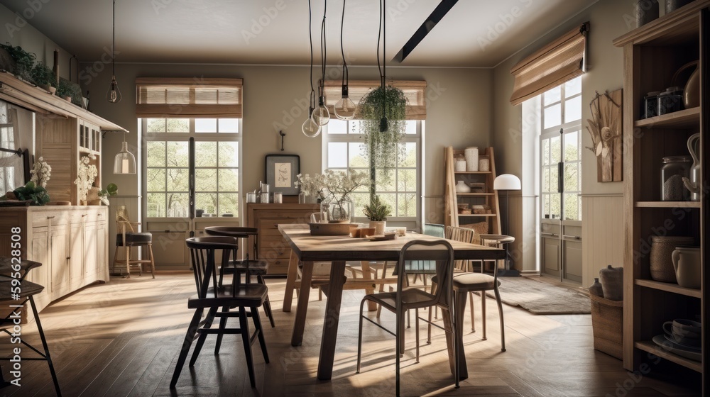 Country interior design room with beautiful lightning generative ai