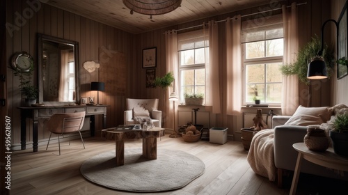 Country interior design room with beautiful lightning generative ai © Hixel