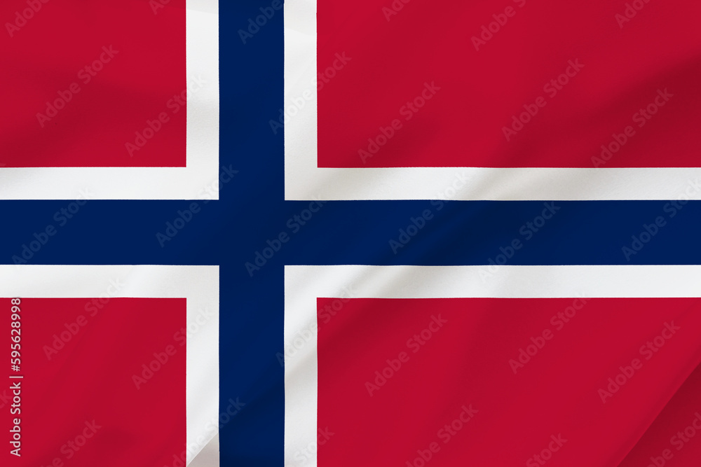Obraz premium Norwegian flag on waving silk background. Norway national flag. 3d illustration.