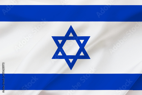 Israel flag on waving silk background. Israel national flag. 3d illustration.