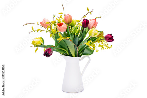 Wallpaper Mural Elegant mixed tulips spring bouquet in white vase on white background. Spring tulips. Tulips bouquet cut out. Torontodigital.ca