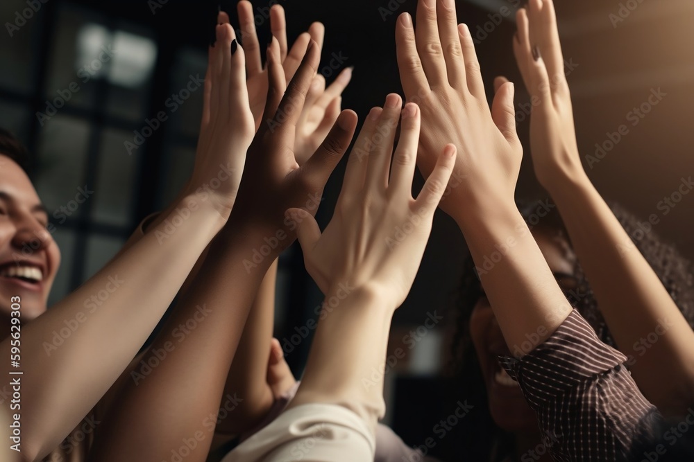 shot of a group of colleagues giving each other a high five. generative ...