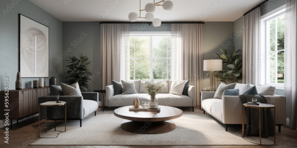 Fototapeta premium Transitional interior design room with beautiful lightning generative ai