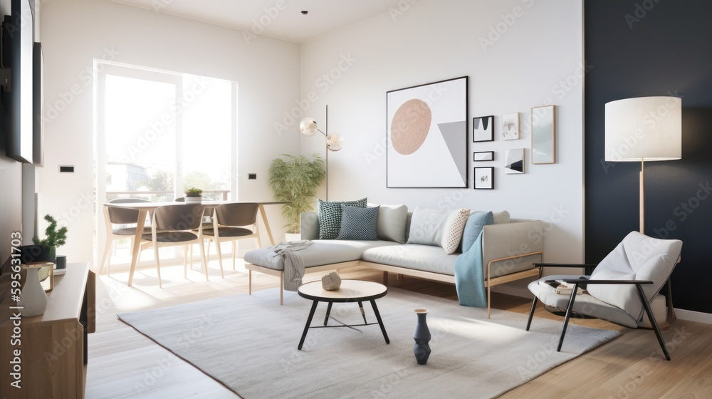 Fototapeta premium Scandifornian interior design room with beautiful lightning generative ai