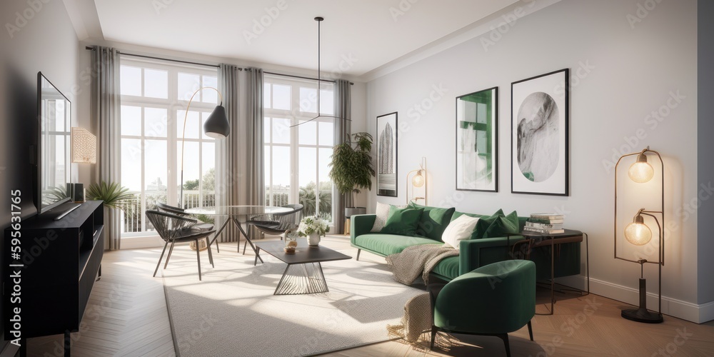 Fototapeta premium Scandifornian interior design room with beautiful lightning generative ai