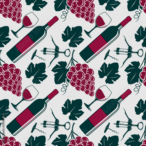 Wine House seamless pattern with wine bottles and wine glasses. Vector illustration	
