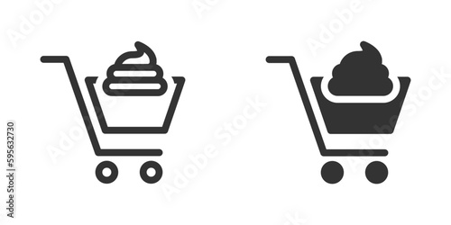 Shopping cart icon with poop symbol. Bad buy concept. Vector illustration.