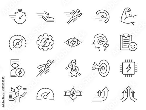 Performance icon set. It included velocity, fast, speed, efficiency, potential, and more icons.