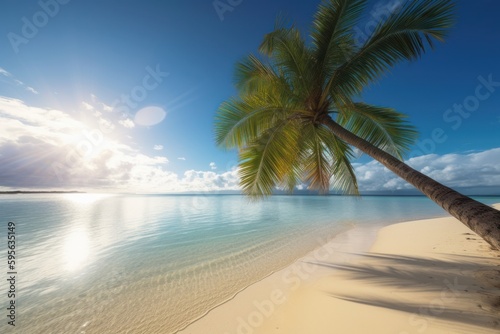Sunny beach with palm tree