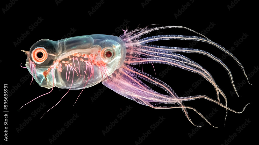 A deep sea fish, transparent inside out and with tentacles, was created - generative ai. A deep sea fish, transparent inside out and with tentacles, was created - generative ai.