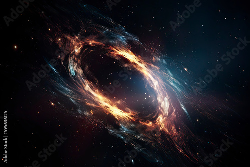 Abstract spacescape, black hole. Star on dark background. Magic explosion star with particles photo
