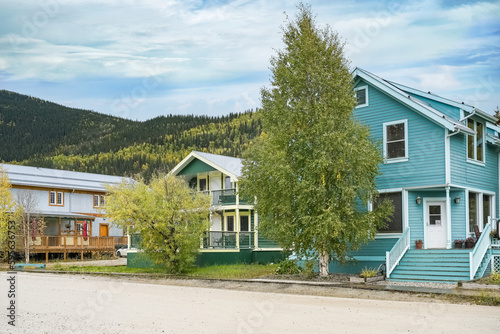 Dawson city in Yukon, Canada, colorful houses in the ancient village of the gold rush 