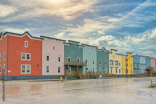 Dawson city in Yukon, Canada, colorful houses in the ancient village of the gold rush 